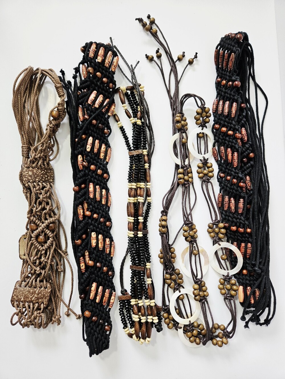 5x Boho Macrame Beaded Leather Belt Lot Size S/M Braided Wooden Beads